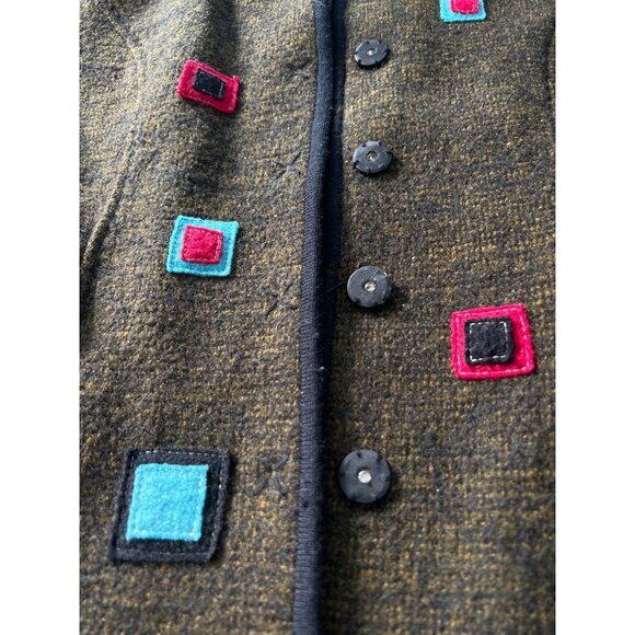 Snap Front Wool Jacket Womens Size Large Colorful Square Cozy Lagenlook Artsy - Picture 5 of 6